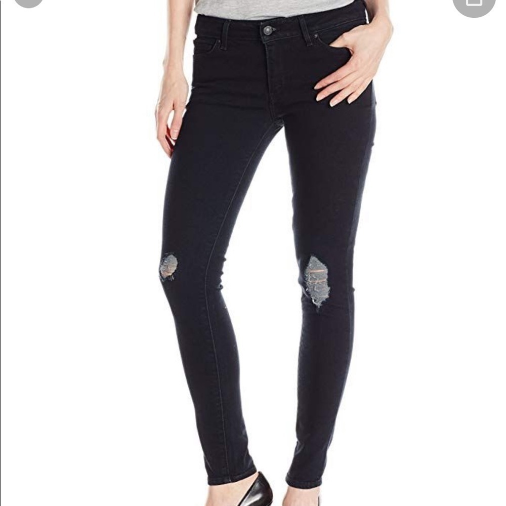 Levi’s 711 Skinny blue mid rise distressed denim jeans pants zip up 30 x 30